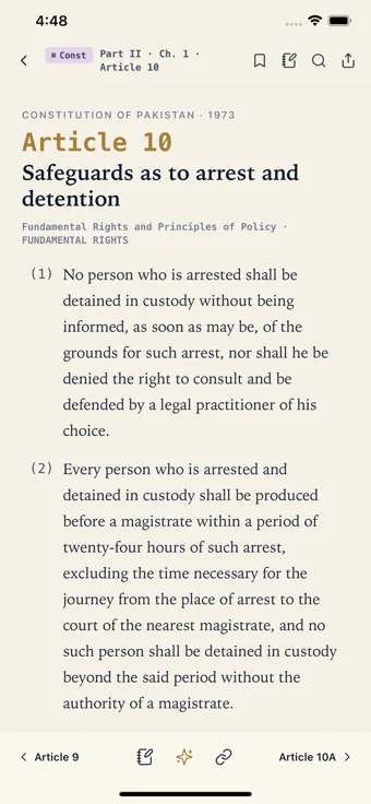 Statute article reading view showing Article 10